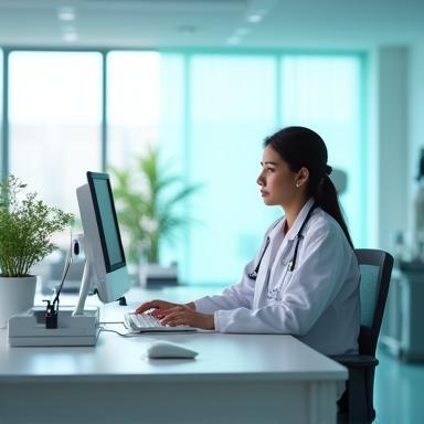 Physician working at a virtual care desk
